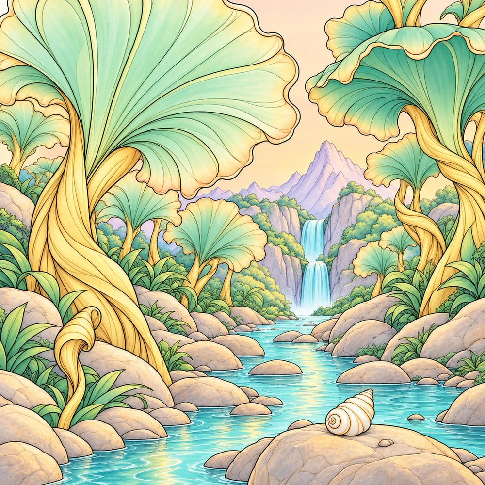 The Forest of Shell Leaves – digital color study: Morning light