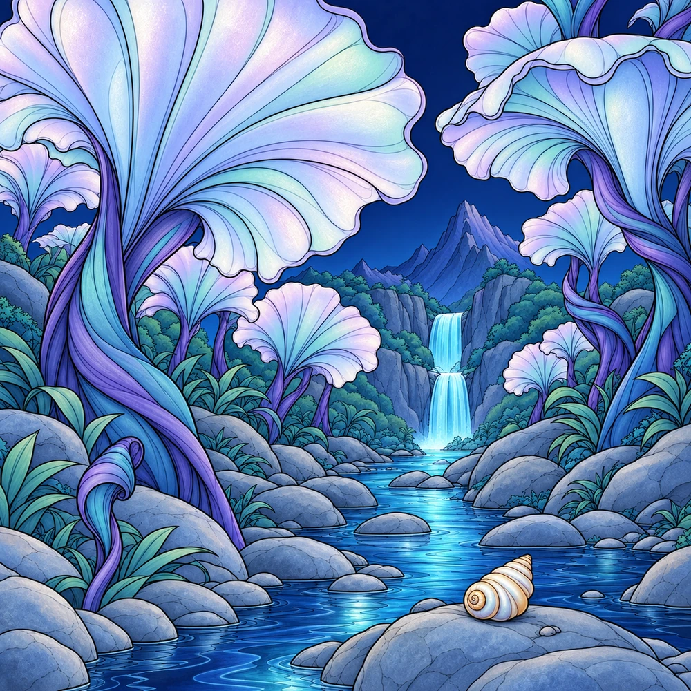 The Forest of Shell Leaves – digital color study: Blue hour
