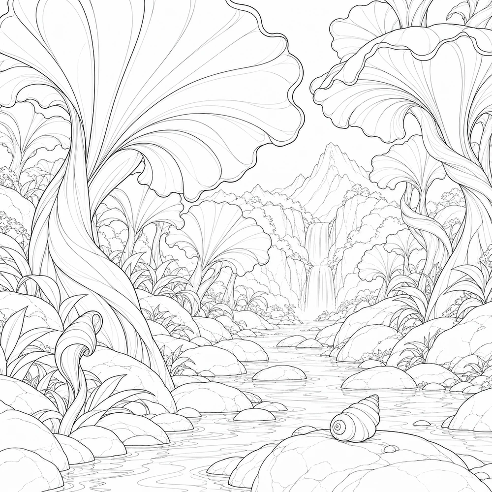 The Forest of Shell Leaves – Original coloring page